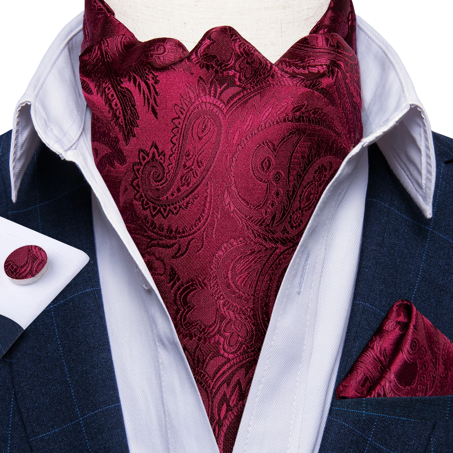 Top Trends: Men Vintage Red Paisley Floral Silk Ascot Tie Set Wedding Formal Party Cravat Necktie Pocket Square Cufflinks 3pcs Set DiBanGu Shoppable Styles