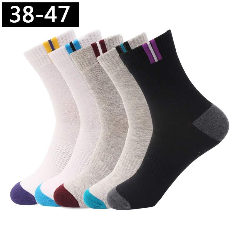 Top Trends: 5Pairs / lot Men's Socks Cotton Large Size 44 45 46 47 Business Long Socks Breathable Deodorant Big Size Fashion High Quality Shoppable Styles