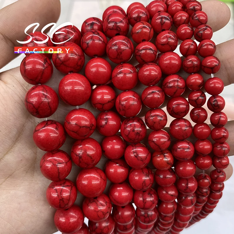 Top Trends: Natural Stone Red Howlite Turquoises Round Loose Beads 15&quot; Strand 4 6 8 10 12 MM For Jewelry Making DIY Charm Bracelet Wholesale Shoppable Styles