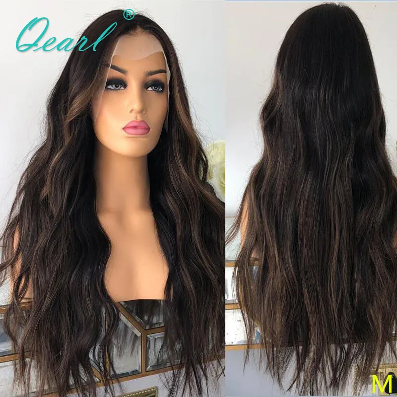 Top Trends: Natural Wave Human Hair Full Lace Wig Black Brown Lowlights 13x6 HD Lace Frontal Wig Remy Hair Glueless Pre Plucked 150% Qearl Shoppable Styles