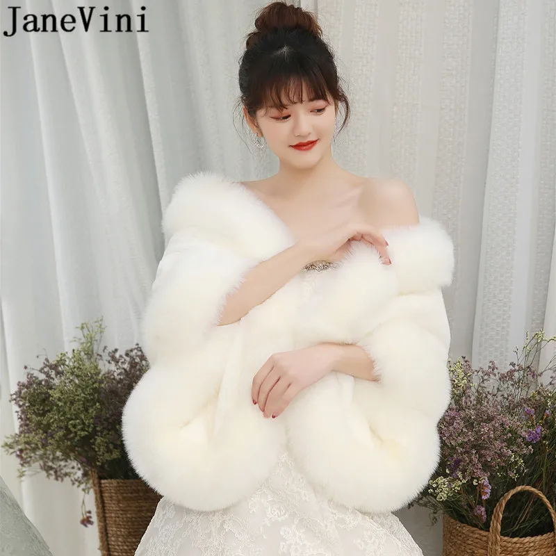 Top Trends: JaneVini Plus Size 165*55 Cm Women Fur Jacket Cape Shawl Winter Stole Wedding Bolero Bridal Wraps Faux Fur White Red Cape Rouge Shoppable Styles