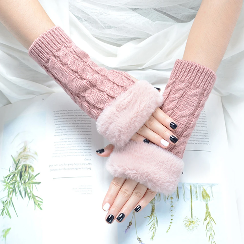 Top Trends: Autumn Winter Solid Color Students Write Keep Warm Knitting Lady Fingerless Protection Hand Hair Mouth Hemp Gloves Shoppable Styles