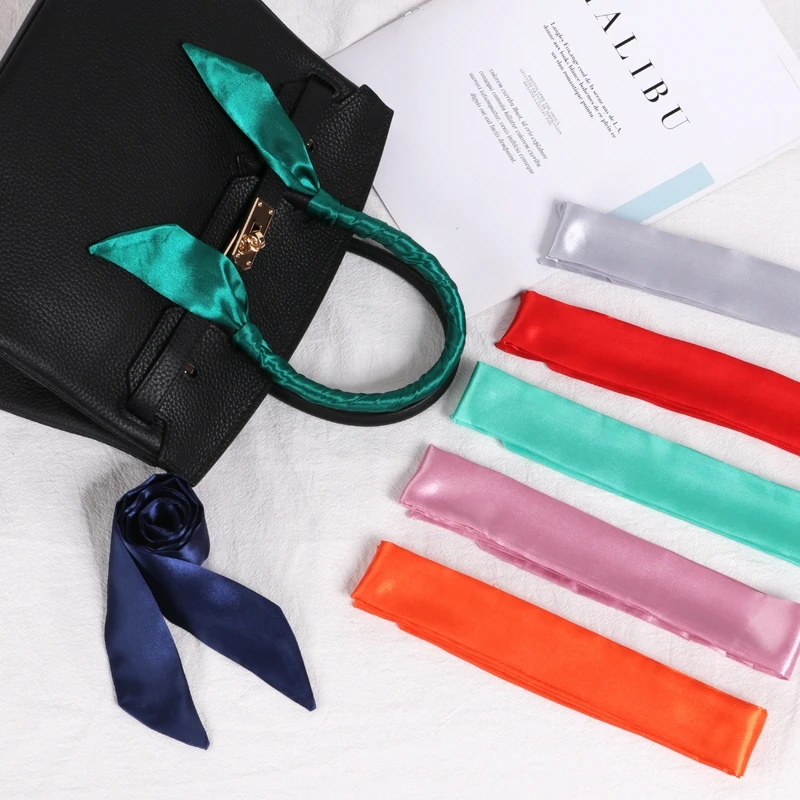 Top Trends: Solid Color Skinny Small Silk Scarf Women Simple Style Bag Handle Ribbon Fashion Hairband Headscarf Beautiful Scarves For Women Shoppable Styles