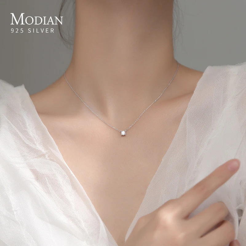 Top Trends: Modian Brands Simple 925 Sterling Silver Geometric Cut Sparkling Zircon Pendant Necklace For Women Wedding Engagement Jewelry Shoppable Styles