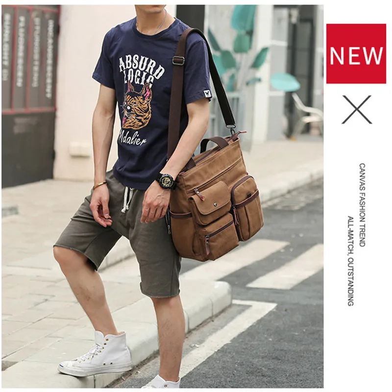 Top Trends: New Men Canvas Handbags Fashion Waterproof Travel Totes Male Large High Quality Shoulder Bag Men's Crossbody Bag Shoppable Styles - Image 3