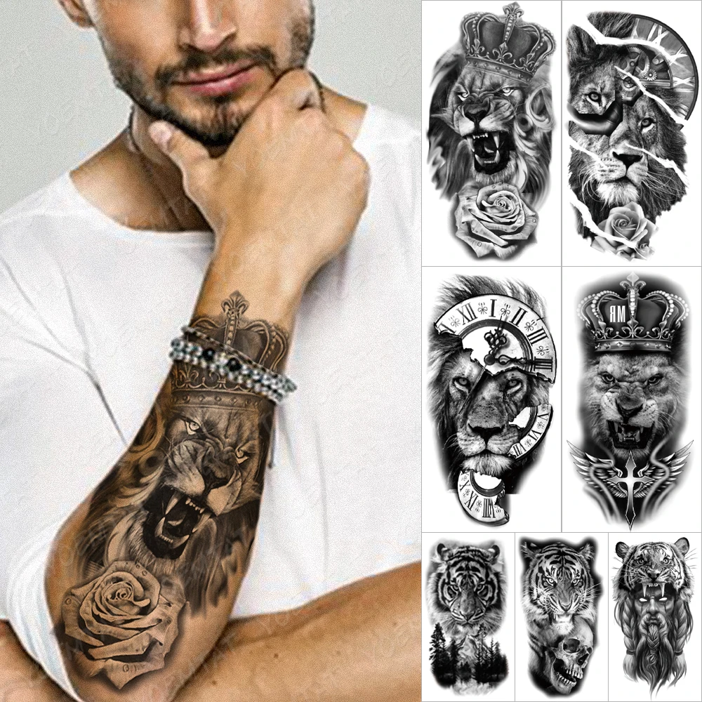 Top Trends: Waterproof Temporary Tattoo Sticker Forest Lion Tiger Bear Flash Tattoos Women Leopard Wolf Crown Body Art Arm Fake Tatoo Men Shoppable Styles