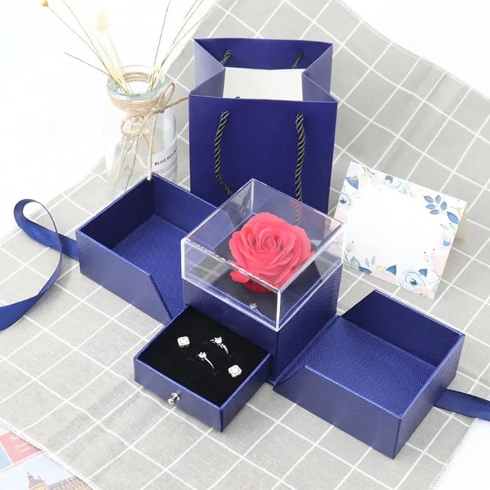 Top Trends: Valentine&#039;s Day Unfading Dried Flower Design Ring Gift Craft Jewelry Display Holder Transparent Acrylic Eternal Rose Gift Box Shoppable Styles