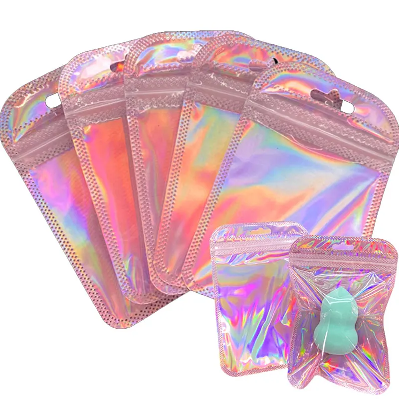 Top Trends: 50pcs Iridescent Self Sealing OPP Bags Pouches Laser Iridescent Zip Lock Bag Resealable Packaging JewelryRetail Bag Pouches Bags Shoppable Styles