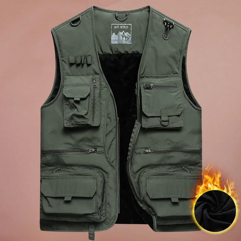 Top Trends: Multi Pocket Tooling Plush Warm Vest Men&#039;s Autumn And Winter Outdoor Quick Dry Mountaineering And Fishing Photography Loose Vest Shoppable Styles