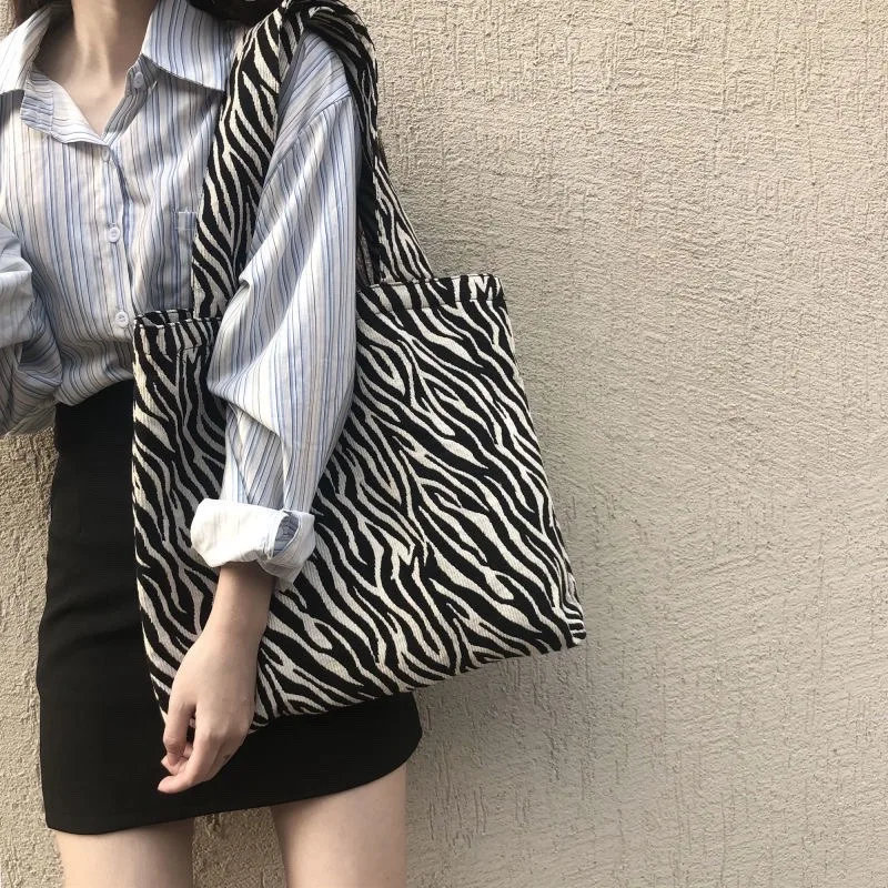 Top Trends: Fashion Large Capacity Zebra Canvas Handbag Women Bag Luxury Shoulder Bag New Shopping Tote Bag Casual Travel Underarm Bag Shoppable Styles