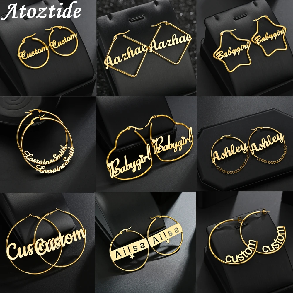 Top Trends: Atoztide Personalized Name Stainless Steel Letter Earrings For Women 3 Color Custom Name Cricle Earrings Weddings Party Jewelry Shoppable Styles