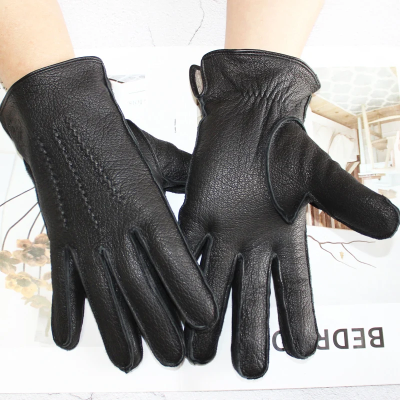 Top Trends: New Deerskin Gloves Men&#039;s Leather Outer Stitched Striped Retro Motorcycle Riding Driving Autumn And Winter Wool Knitted Lining Shoppable Styles