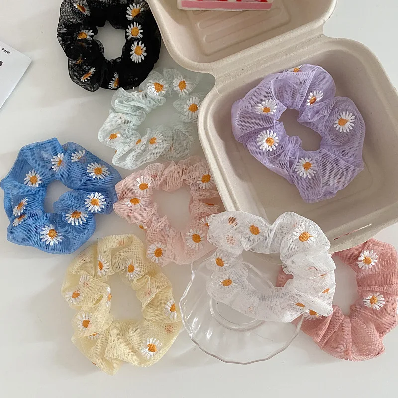 Top Trends: Woman Daisy Yarn Scrunchies Fashion Hair Ties Elastic Hairband Hair Accessories For Woman Hair Gum Head Ornaments Rubber Band Shoppable Styles