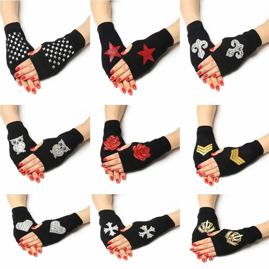 Top Trends: Sailor Dance Gloves Rivet Wool Gloves Spring And Autumn Black Half-finger Gloves Show Gloves Shoppable Styles - Image 2