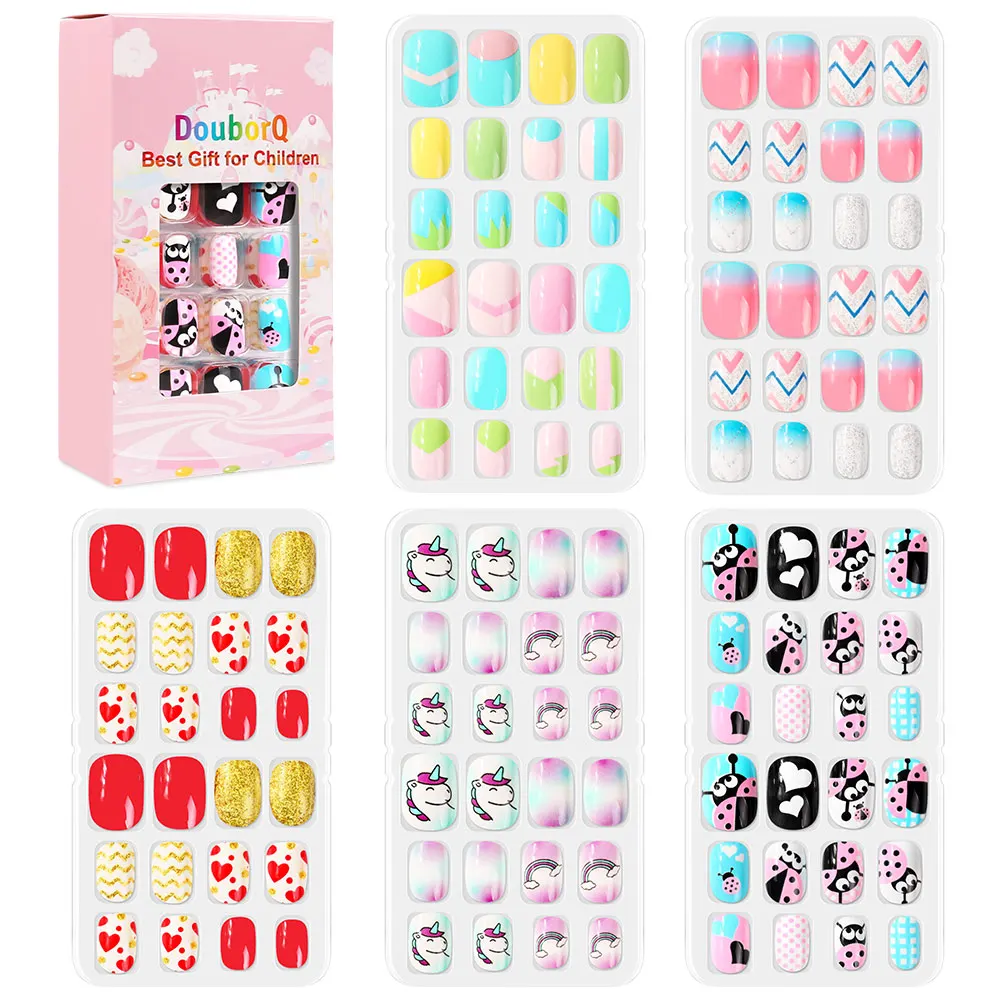 Top Trends: 120pcs Kids Cartoon False Fake Nails Full Cover Press Stick On Nails Children Nail Stickers False Nail Decor Girls Gifts Shoppable Styles - Image 6