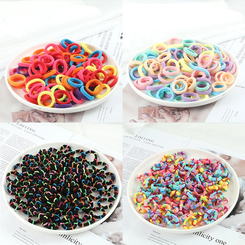 Top Trends: 100pcs / Set Girls Colorful Nylon Hair Bands Children Ponytail Holder Scrunchie Small Elastic Headband Cute Kids Hair Accessories Shoppable Styles