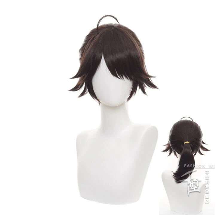 Top Trends: Anime Identity V Luca Balsa Wig Cosplay Costume Brown Short Ponytail Hair Wigs For Halloween Party Carnival Role Play Shoppable Styles