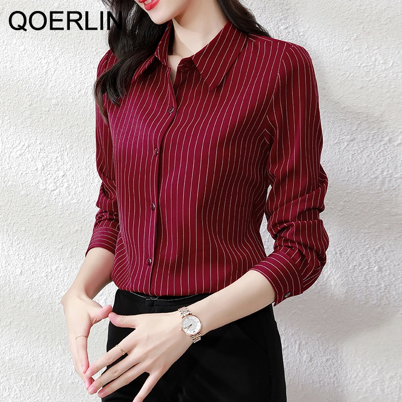 Top Trends: QOERLIN High End Striped Shirt Female OL Formal Temperament Long Sleeve Tops Blouse Women Turn-Down Collar Loose Casual Blusas Shoppable Styles - Image 2