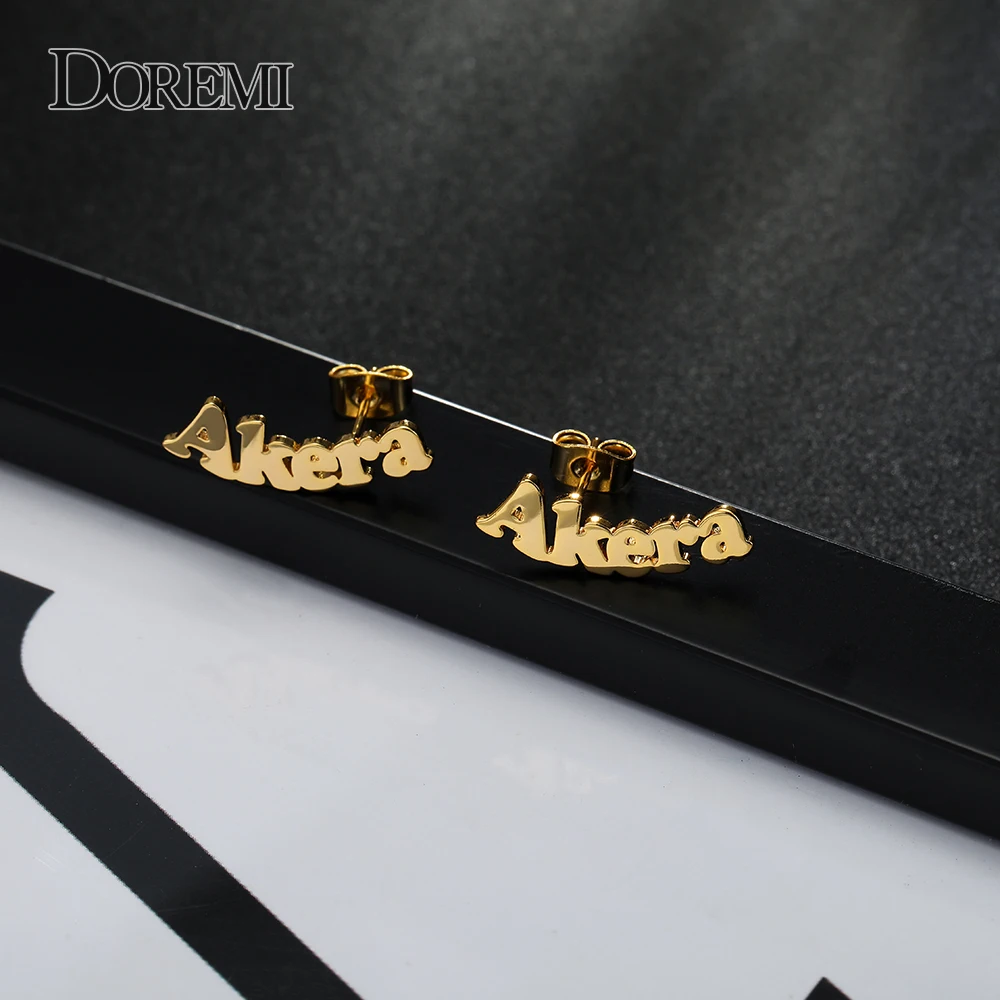 Top Trends: DOREMI Personalized Custom Name Earring Gold Nameplate Stud Earrings For Women Girls Initial Custom Sateinless Name Ear Jewelry Shoppable Styles