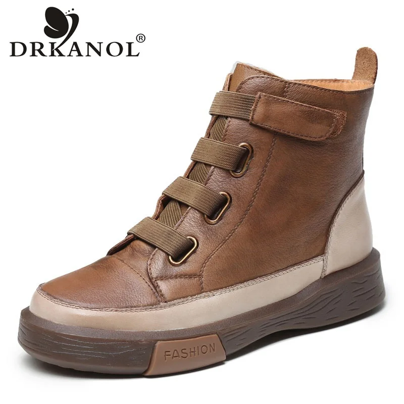 Top Trends: DRKANOL Retro Handmade Genuine Leather Women Boots 2023 Autumn Winter Snow Boots Women Warm Shoes Mixed Colors Flat Ankle Boots Shoppable Styles