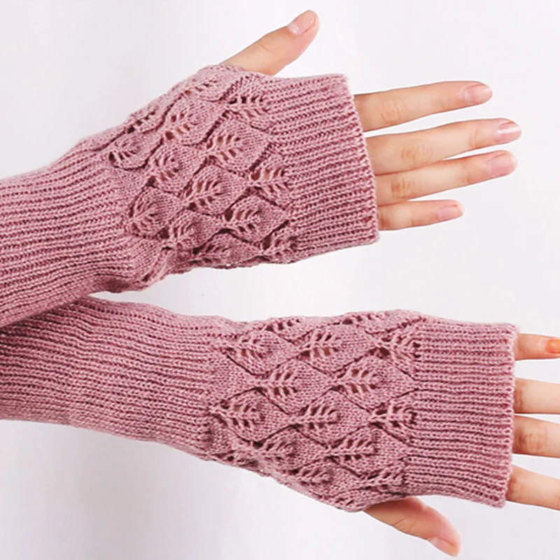 Top Trends: 6 Colors Fingerless Stretch Warm Mitten Gloves Winter Knitted Comfortable Women Arm Crochet Clothing Gifts Shoppable Styles