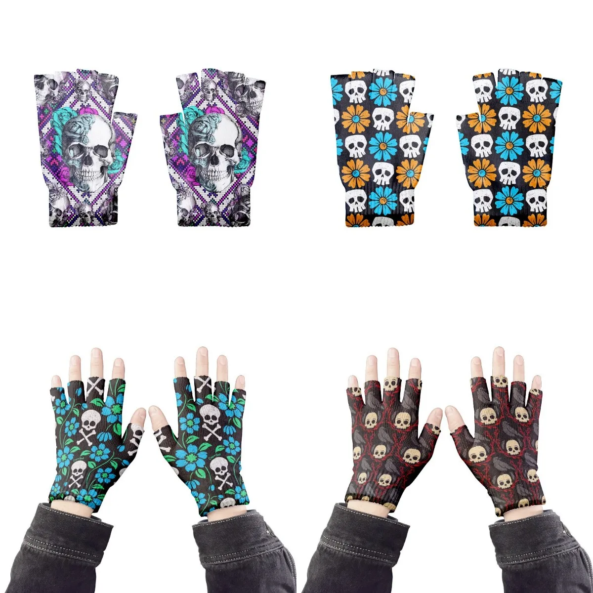 Top Trends: Personalized Skull Print Gloves Winter Unisex Half Finger Riding Gloves Men Women Touch Screen Fingerless Windproof Gloves Shoppable Styles