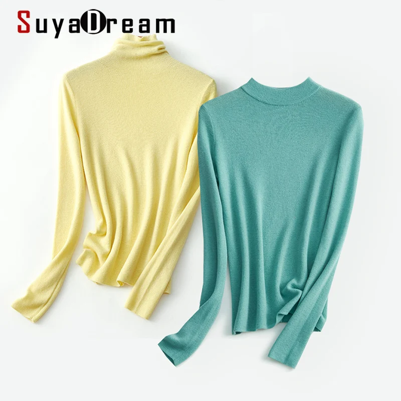 Top Trends: SuyaDream 2021 Winter 100% Wool Turtleneck Plain Pullovers 2021 Fall Winter Basic Sweaters For Woman Candy Colors Shoppable Styles