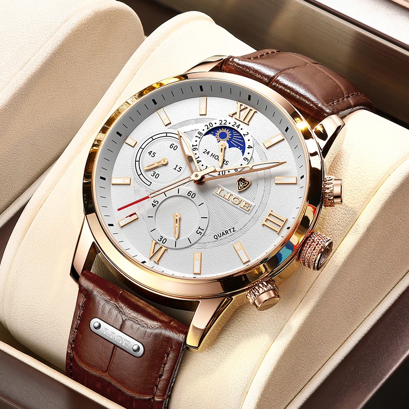 Top Trends: LIGE Men Watches 2023 New Fashion Leather Waterproof Luminous Top Brand Luxury Mens Quartz Wristwatch Men Relogio Masculino+ box Shoppable Styles