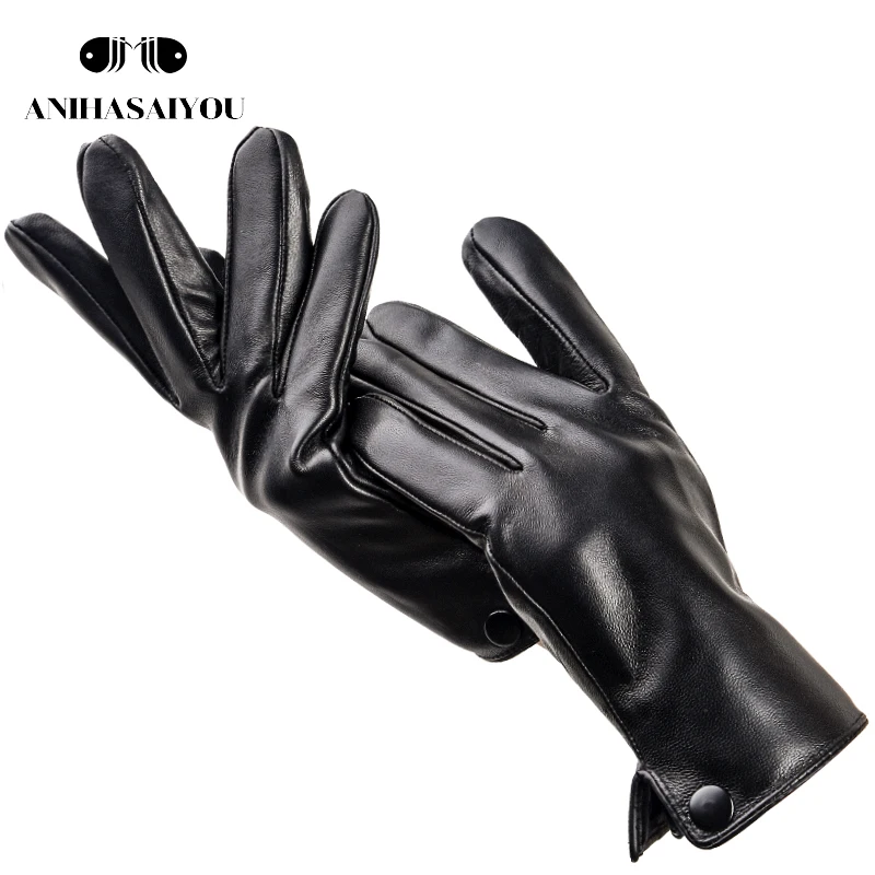 Top Trends: New Winter Black Mens Leather Gloves, Sheepskin Gloves Male Winter, Simple Men's Leather Gloves, High Grade Men's Gloves - 8011Y Shoppable Styles