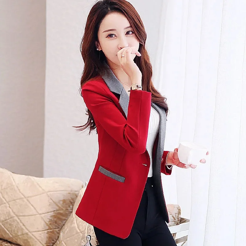 Top Trends: 2023 Autumn New Women's Blazer Red Color Matching Single Button Long Sleeve Temperament Lady Lining Suit Jacket Femme Black 530 Shoppable Styles