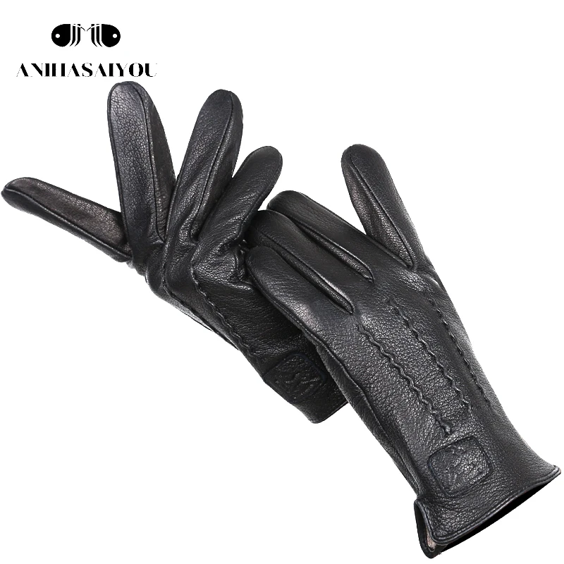 Top Trends: 2021 Winter Men&#039;s Gloves, deer Skin Leather Gloves Men, soft Warm Wool Lining 70% Black Winter Gloves Men Sewing Design -8001N Shoppable Styles