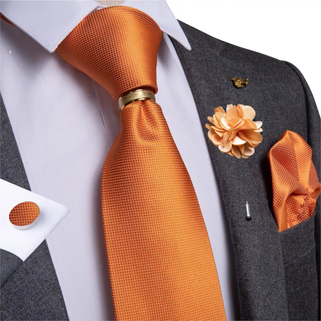 Top Trends: Designer Mens Necktie Orange Solid Tie Handkerchief Cufflinks Gift Set Men Wedding Party Accessories Gravata Brooch Pin DiBanGu Shoppable Styles