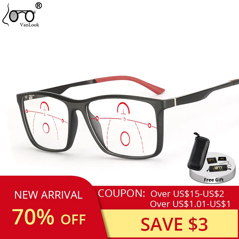 Top Trends: Progressive Multifocal Reading Glasses Anti Blue Light Men's For Women TR90 Aluminum Magnesium Sport Square Frame Eyewear UV400 Shoppable Styles