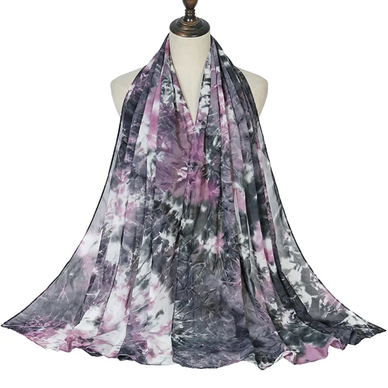 Top Trends: 12 Colors Fashion Tie Dye Floral Bubble Chiffon Instant Hijab Women Autumn Ombre Shawl Wrap Pashmina Stole Muslim Snood 180*70cm Shoppable Styles