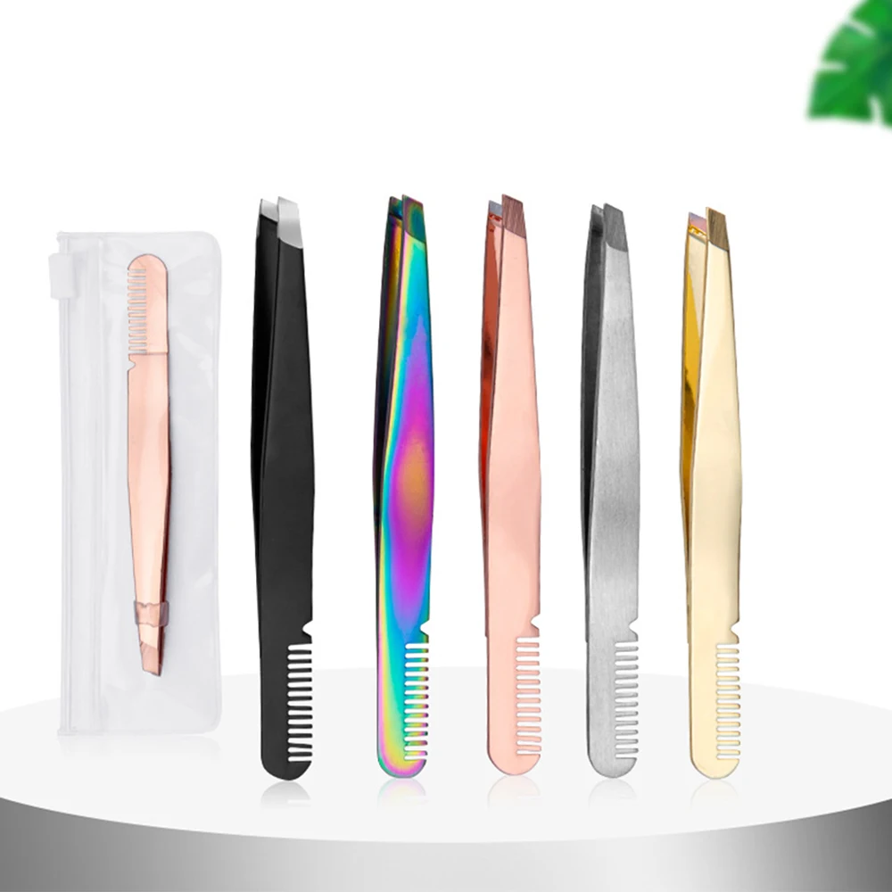 Top Trends: 1PC Eyelashes Tweezers Anti-static Eyelash Extension Tweezer With Brush Eyebrow Stainless Steel Beauty Makeup Custom Your Logo Shoppable Styles