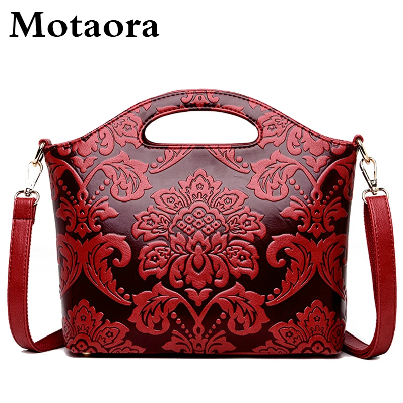 Top Trends: MOTAORA Women Leather Shouder Bag 2023 New High Quality Chinese Style Tote Bags Vintage Embossed Handbag Floral Retro Bag Ladies Shoppable Styles