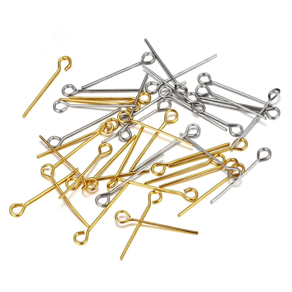 Top Trends: 100pcs Stainless Steel 15-50mm Hole Flat Head Pins Gold Hole Headpins For Beading Bracelet Earrings Necklace DIY Jewelry Making Shoppable Styles