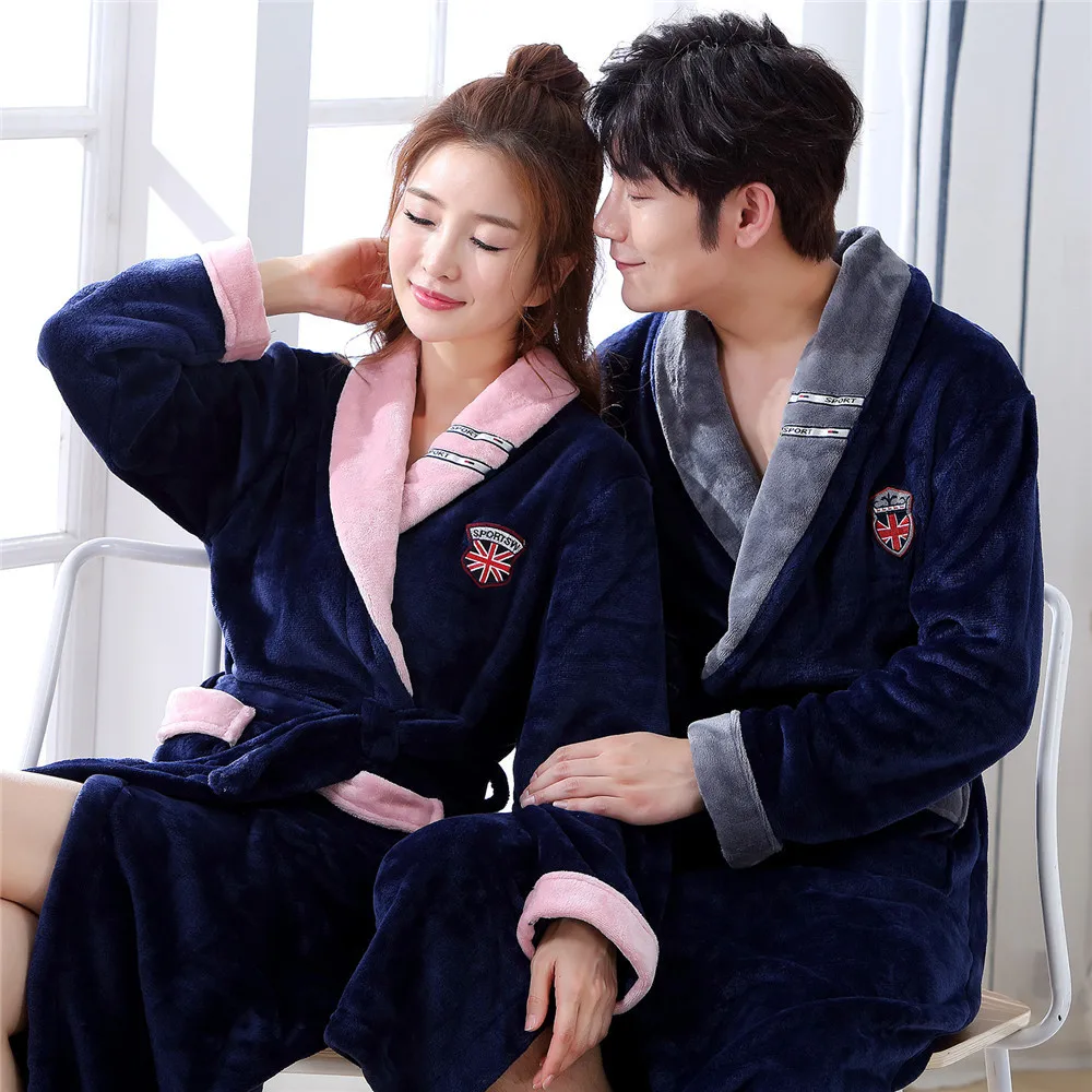 Top Trends: Winter Flannel Lovers Robe Gown Elegant Solid Casual Sleepwear Nightgown Keep Warm Men And Women Bathrobe Gown Homwear Pajamas Shoppable Styles