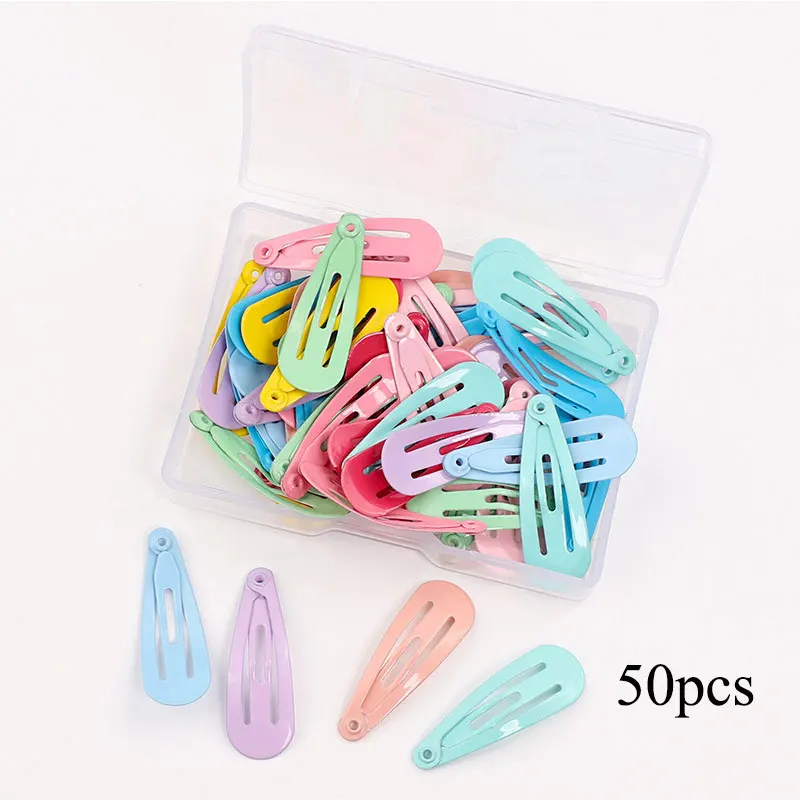 Top Trends: 50Pcs / Box Mini Hair Clips Child Metal Hairgrip Solid Color Kids Snap Hairpins Baby Hair Barrettes Colorful Hair Accessories Shoppable Styles