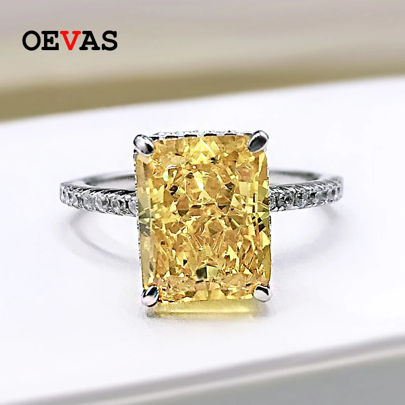 Top Trends: OEVAS 100% 925 Sterling Silver 8*10mm Yellow Pink Aquamarine High Carbon Diamond Radiant Cut Rings For Women Party Fine Jewelry Shoppable Styles