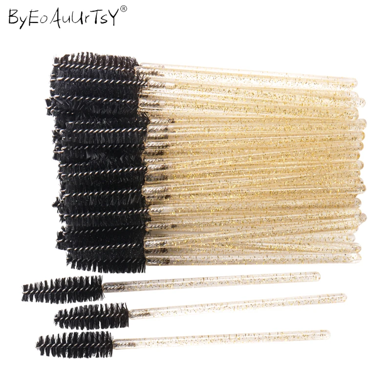 Top Trends: 50pcs Shiny Disposable Eyelash Brush Applicator Wands Curler Mascara Eyebrow Makeup Tools Spoolers Comb Wands Spoolies Brushes Shoppable Styles