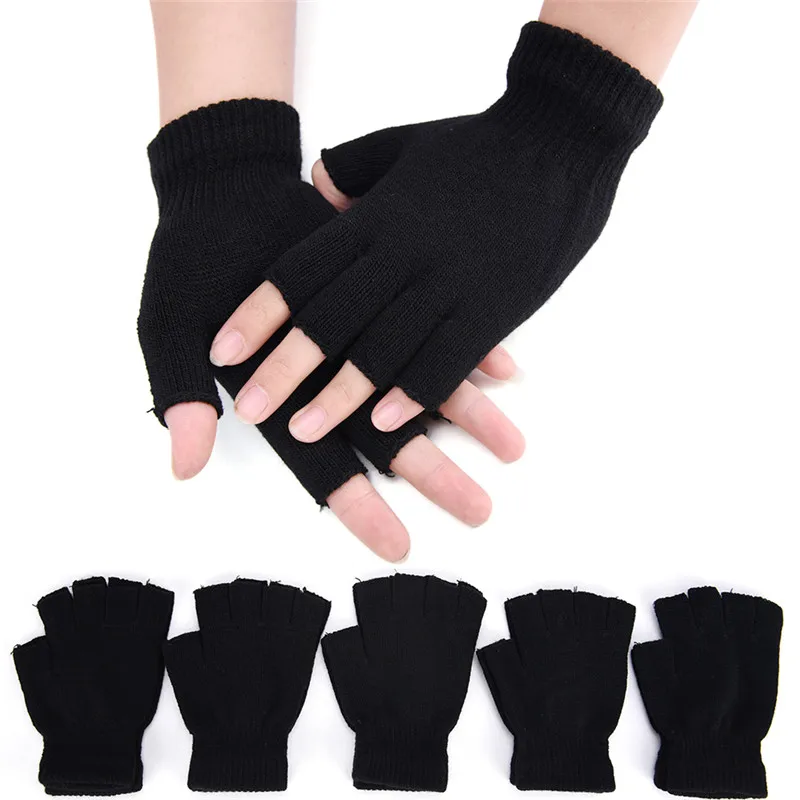 Top Trends: 1Pair Black Half Finger Fingerless Gloves For Women And Men Wool Knit Wrist Cotton Gloves Winter Warm Workout Gloves Shoppable Styles