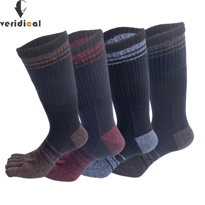 Top Trends: Large Size 5 Fingers Socks Compression Long Cotton Colorful Striped Sweat-Absorbing Fitness Basketball Hiking Bike Toe Socks Shoppable Styles