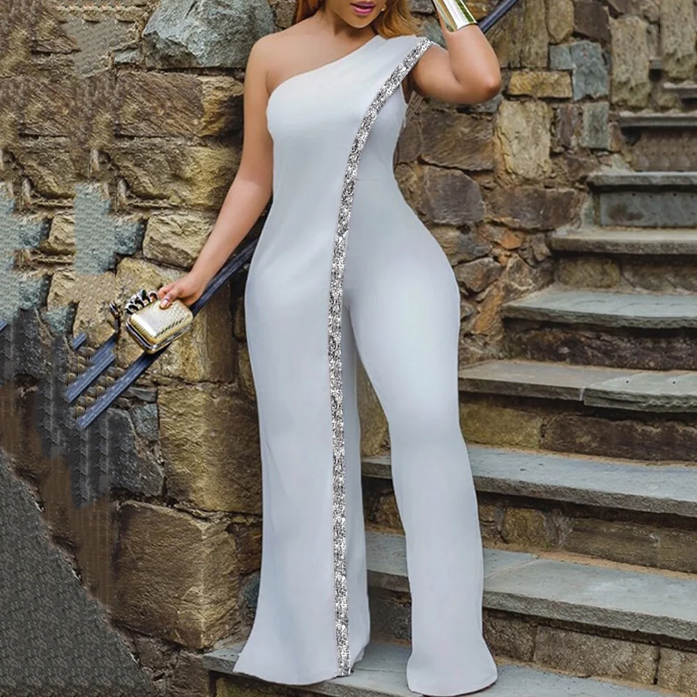 Top Trends: White One Shoulder Jumpsuits For Ladies Bodycon Floor Length Elegant 2023 Summer Evening Night Party Rompers & Jumpsuits Clothes Shoppable Styles