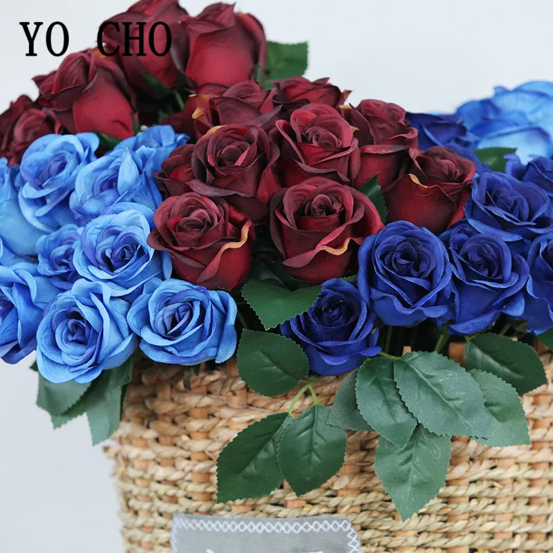 Top Trends: 12 Heads Artificial Flowers Rose Bouquet Royal Blue Small Roses Fake Flower Bouquet For Wedding Party Home Decor Silk Flowers Shoppable Styles