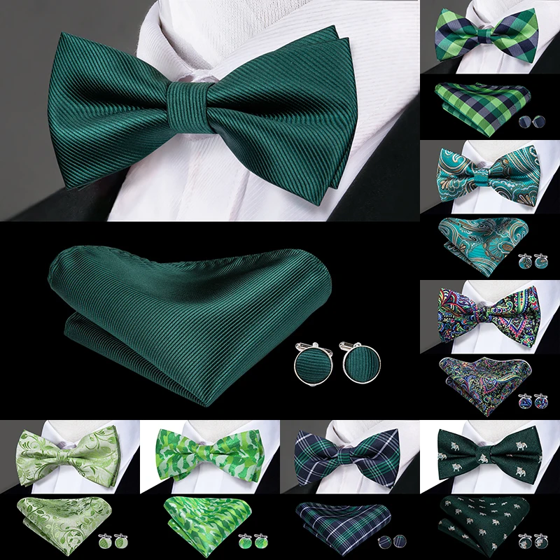 Top Trends: Hi-Tie Christmas Green Bow Ties For Men Silk Butterfly Tie Bow Tie Hanky Cufflinks Set Wedding Party Paisley Plaid Solid Bowtie Shoppable Styles