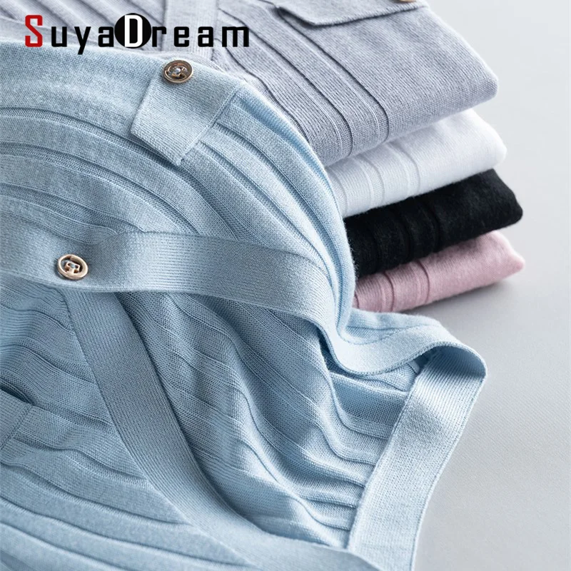 Top Trends: SuyaDream Woman Cardigan Single Breasted Silk Blend Ribs Knitwear 2021 Autumn Winter Casual Outwears Shoppable Styles