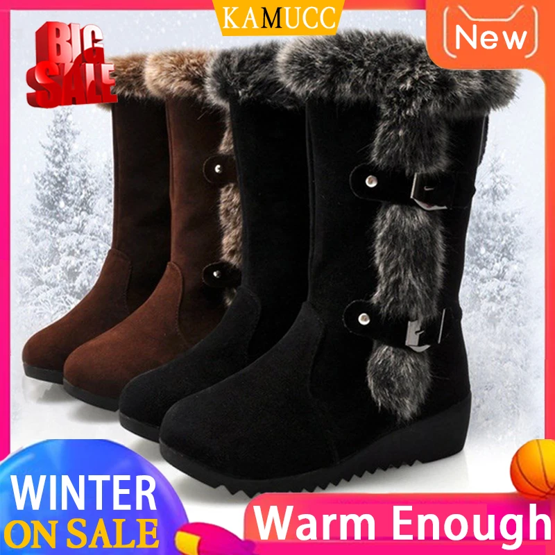 Top Trends: Women Winter Boots Flock Winter Shoes Ladies Fashion Snow Boots Shoes Thigh High Suede Mid-Calf Boots Shoppable Styles