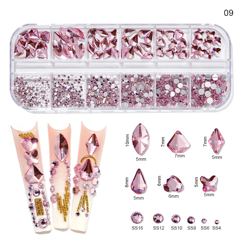 Top Trends: 12Grid(Each-1-Shape)Nail Art Crystal Rhinestone, AB / Pink / Red...For Nails / Cloth / Hair...Glass Gem Decorations Nail Supply P406(1-9) Shoppable Styles