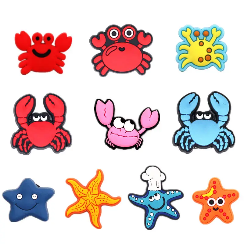 Top Trends: 1pcs Cartoon Animals PVC Shoe Charms Buckle Cute Crab Starfish Designer Shoe Accessories Decorations Clog Fit Bracelet Kids Gift Shoppable Styles